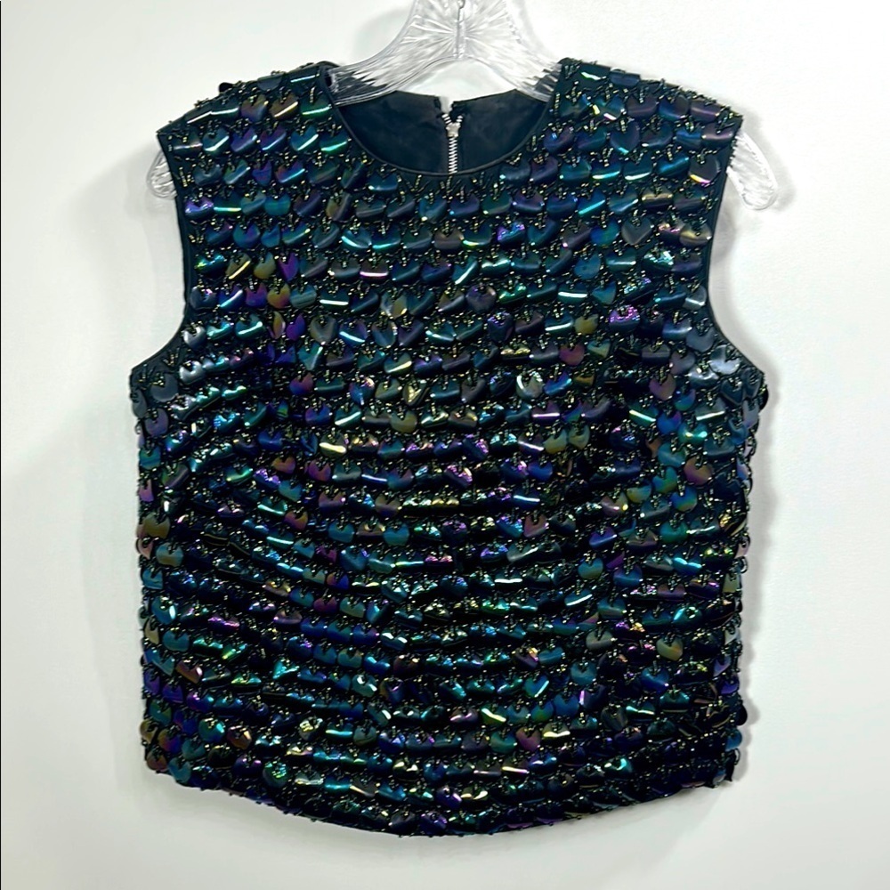 Gene Shelly’s 1950’s Fully Beaded Iridescent Silk Top Size 12.Black